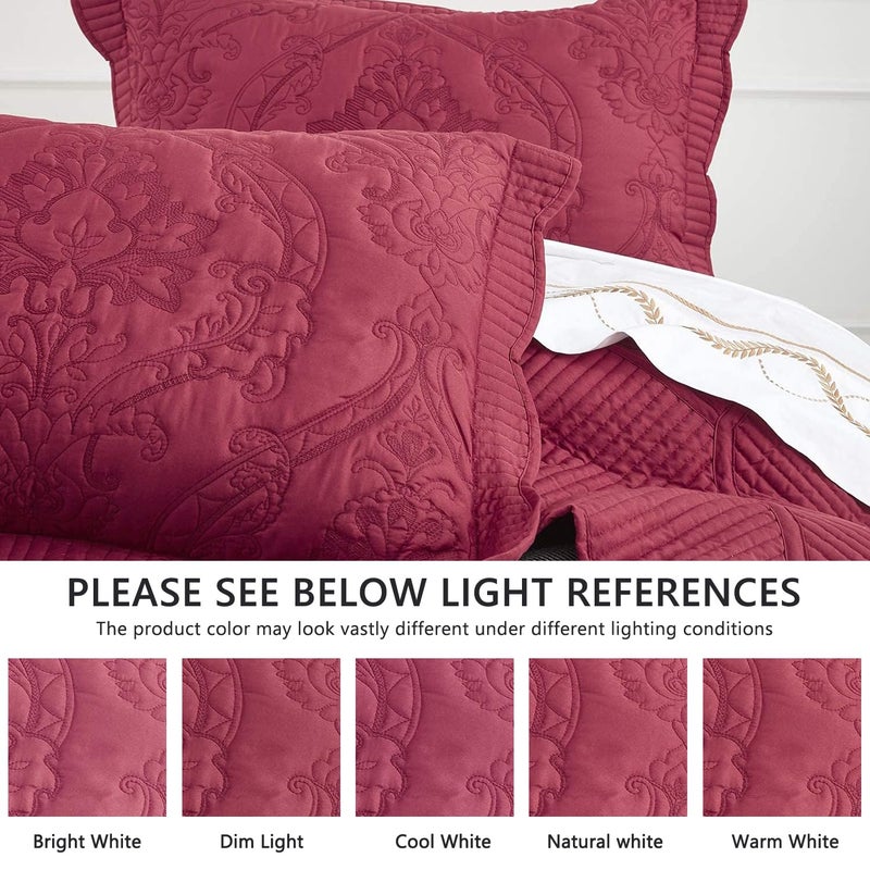 CHIXIN Oversized Bedspread Coverlet Set King Size - Lightweight Bedding Cover - Beautiful Stitching - 5 Piece Reversible Bedspread - Gorgeous Damask Paisley Pattern (King, Wine Red) - Image 4